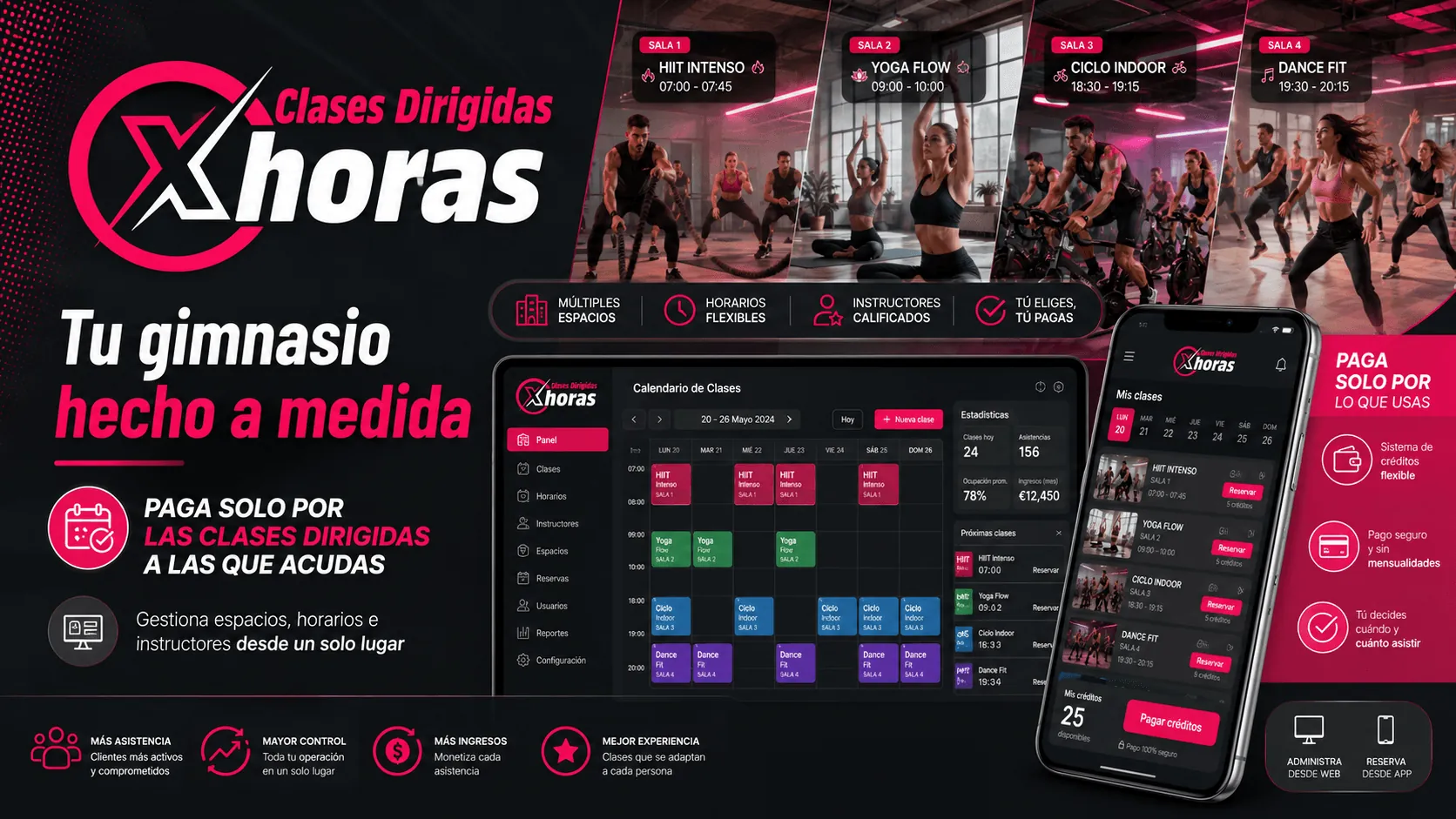 ACTIVIDADES DIRIGIDAS - Plataforma gestión actividades físicas, gimnasia, baile X Horas