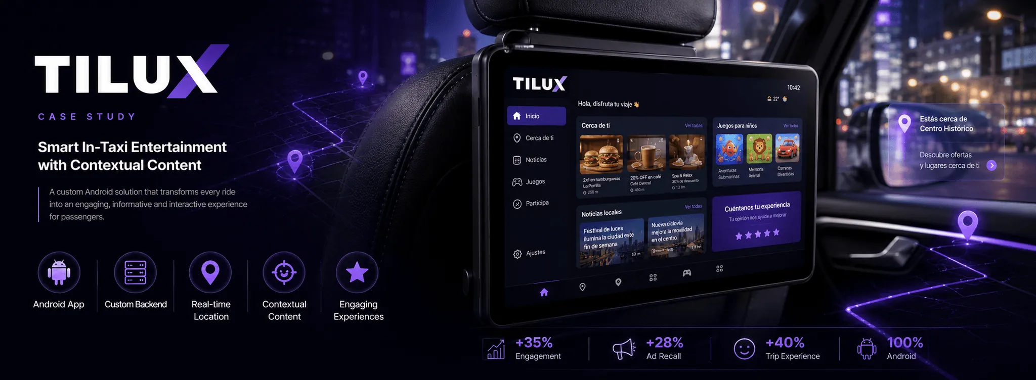 TILUX — Plataforma Android para entretenimiento, publicidad contextual e interacción en taxis — Galeria