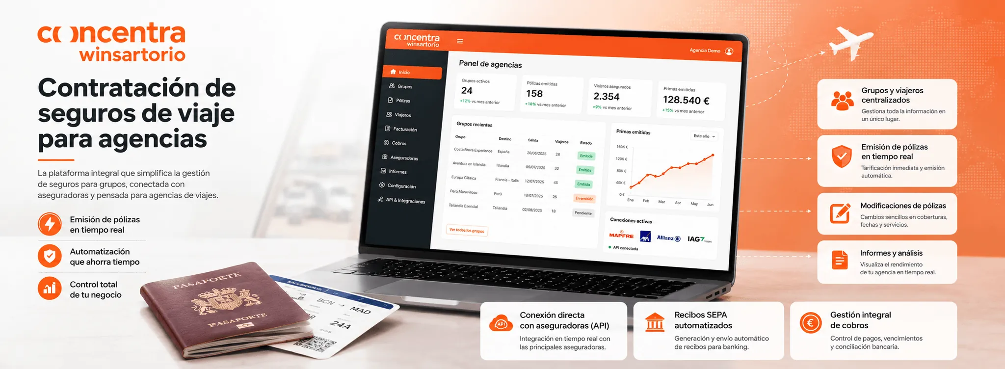 Winsartorio — Portal web para contratación de seguros de viaje para agencias — Galería